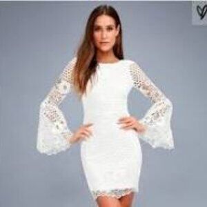 Lulus Angelisa White Lace Eyelet Bell Sleeve Womens M Boho Fairy Crochet Dress